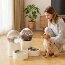 Máy cho ăn và uống tự động cho thú cưng, bình đựng thức ăn và nước hình cầu, tự động phân phối, trong suốt, màu be, trang trí nhà cửa. - 0,8 lít - Xem 5
