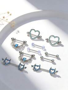 10件套性感奢华圆形心形恶魔造型肚脐环，适合海滩、派对、婚礼、节日主题装扮和个人风格。 - nipple ring - 查看 7