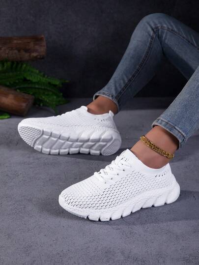 Women's Fashion Mesh Sneakers - Lace-Up Casual Running Shoes, Breathable & Comfortable Tennis Walking Shoes, Size 36-44