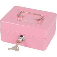 Caja de dinero rosa, bandeja de inserción de caja registradora, cajón de cajero, caja de de acero portátil y con cerradura para almacenamiento de efectivo, regalo de cumpleaños y graduación - Rosa - Cerradura con llave - Ver 1