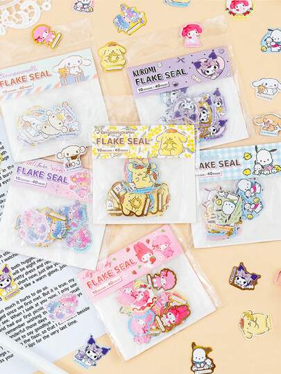 SANRIO 40张主题箔纸贴纸套装：可爱卡通人物，包括旋律和肉桂狗；DIY贴纸；生日派对装饰