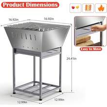 24 Inch Stainless Steel Outdoor Fire Pit With Grill 3-In-1 Wood Burning Fire Pits For Outside Square Firepit With Wood Storage And Ash Pan For Camping Patio Bonfire And BBQ - A - 查看 8
