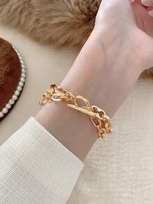 金色方形手镯式女士石英表，复古时尚气质，适合日常搭配，生日/毕业礼物，休闲聚会佳品。 - 金色 - 查看 3