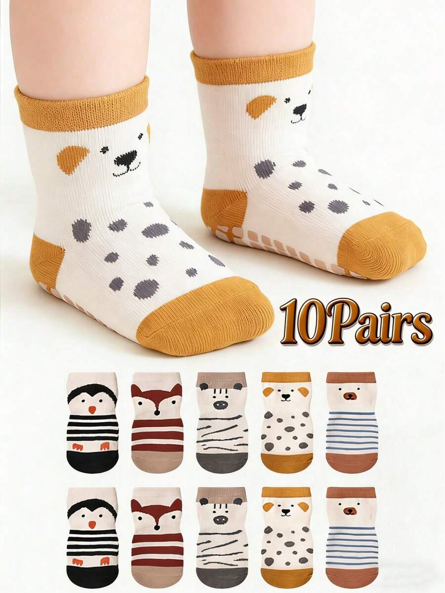 10 Pasang Kaos Kaki Lantai Bayi Katun, Kaos Kaki Lantai Anti Selip Bergambar Kartun untuk Balita - MultiWarna - View 1