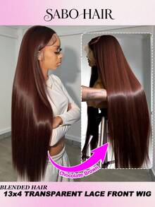 Tóc giả nguyên chất mật độ 200% dài 28 inch, tóc mái số 4, tóc thẳng tự nhiên, ren trước HD 13*4, vùng ren lớn 13x6, đã tỉa sẵn tóc con, nút thắt đã tẩy trắng, đường chân tóc tự nhiên, tóc hòa quyện dành cho phụ nữ. - màu nâu - Xem 2