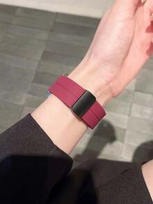 1pc Men's Women's Sports Breathable Silicone Magnetic Watch Band, Compatible With Huawei Smart Watch/Band Fit 1/Fit 2/Fit 3/Fit 4/4Pro/Fit 5 Wristband - Burgundy - View 5