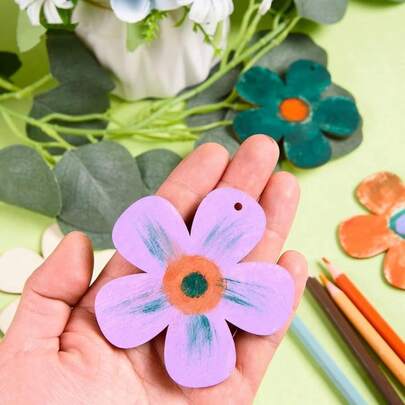 Bandeja de flores de madera plana 2D para decoración del hogar, decoración del árbol de Navidad, manualidades, chips de madera en blanco para decoración, juego de graffiti pintado a mano para reuniones familiares