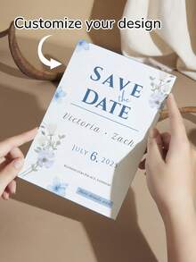 5.91 X 3.94 Inch Minimalist Romantic Style Customized Wedding Invitation Card Set, Romantic Wedding Invitation With Floral Custom Design - Multicolor - View 2
