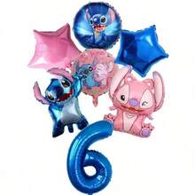 Stitch Themed Birthday Number Balloon Set, Includes Blue Number Foil Balloons And Angel Character Decorations, Suitable For Cartoon Party Celebrations, Friend Gatherings - Multicolor - View 9