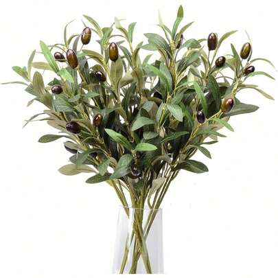 1-6pcs 18-Inch Artificial Olive Tree Branches, Fake Plants, Green Stems & Leaves, Eucalyptus Stems, Green Leaves, Suitable For Vases, Centerpieces, Home Decor, Coffee Table Decoration