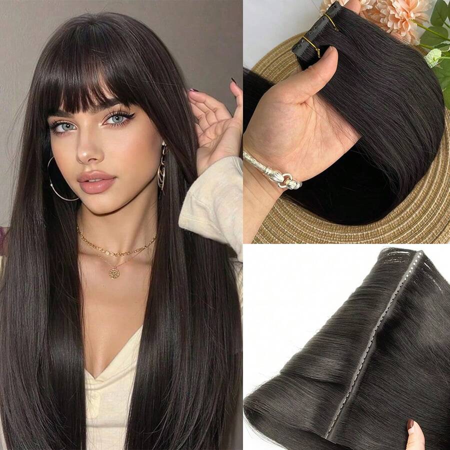 Double Inject XO Hole Weft Human Hair Extensions 16" Invisible Twin Tab Weft Hair Pull Through Micro Hair Natural Straight 40g/pack for Women 7 Colors