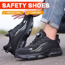 Ding gu Safety Shoes Industrial Safety Shoes Safety Boots Function Trainers Outdoor Work Shoes Men's Puncture Proof Steel Toe Anti-Smash Non-Slip Shock Absorbing Work Safety Shoes - 黑色 - 查看 19
