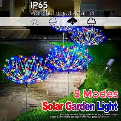8种模式320/240 LED太阳能花园灯，4件套，铜线防水仙女灯串，带遥控器，240 LED装饰火花插地景观灯，适用于小径、草坪，1个，60 LED太阳能花园灯，彩色/暖白光，1个