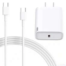 JcBlaon 1个/2个USB-C氮化镓充电器 - Type-C 20W快充,配3.3英尺Type-C数据线,旅行充电器带充电指示灯,兼容 15/16系列 - 白色 - 查看 11