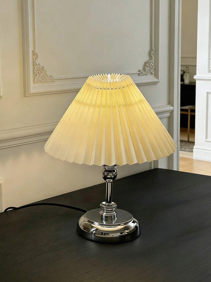 1pc USB Powered Silver Lamp Pole Desk Lamp, Retro Style Lamp, Suitable For Bedside, Hostel, Dining Room, Camping, Minimalist Warm Light Atmosphere Lamp - Silver - View 1