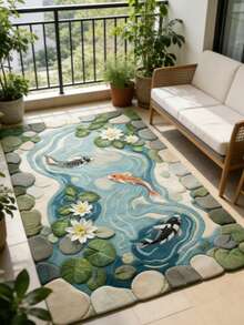 1pc Koi Pond Decorative Floor Mat, Decorative Carpet, Bedroom Decor, Small Rug, Carpet, Home Decor, Living Room Carpet, Small Living Room Rug, Bedroom Rug, Living Room Home Decor, Outdoor Rug, Washable Carpet - Multicolor - View 3