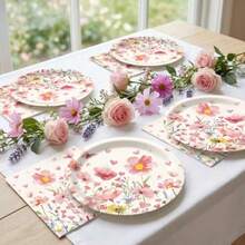 DSpring Flowers Plates And Napkins Sets Pink Floral Party Plies Wildflower 9inch 20pcs Paper Plates And 20pcs Napkins Tableware Party Decorations For Anniversary Wedding Birthday - Colorful - 查看 5