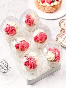 50 Peças Caixas de Cupcake de Plástico Transparente com Tampa Basculante - Quadradas, Recipientes Reutilizáveis para Bolos, Sanduíches, Bolos de Queijo, Muffins e Bolos - Ideal para Casamentos, Aniversários, Natal e Decorações de Festa - Branco - Visão 5