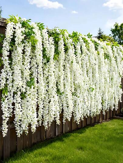 8pcs Artificial Wisteria Flower Garland, Artificial White Wisteria Flower Wreath, Artificial Silk Vine Flower Garland, Suitable For Wedding Arch, Garden Party, Home Ceiling, Wall, Tent Decor, Wedding Party, Garden, Home Wall Decor, Bedroom, Outdoor, Office, Party Decoration