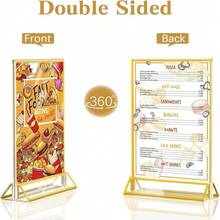 3个金色亚克力相框,双面金色相框,T型支架,尺寸8.5英寸x11英寸(22x28厘米),适用于菜单夹、婚礼桌号牌、家用相框、活动展示等。 - T-Gold - 查看 8