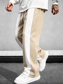 Quần dài nam kẻ sọc thời trang có dây rút ở eo, kiểu dáng thường ngày, thích hợp cho mùa hè. - Màu Khaki - Xem 2