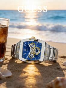 Guess Phoenix Series Blue Dial Silver Steel Strap Men's Watch, Business Accessory, Brand Gift For Boyfriend/Brother, Suitable For Workplace, Commute, Casual, Sports, Multi-Function Quartz Watch, Comes With Original Watch Box GW0456G5 - Blue - View 5