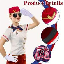 三件套空姐服装套装 - 包括帽子、围巾和手套，优雅的角色扮演服装，适合节日、角色扮演、主题派对、嘉年华和化装舞会。 - 彩色 - 查看 6