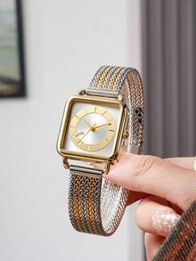 1pc Classic Elegant Quartz Watch With Stylish Square Dial, Versatile For Commuting, Suitable As Birthday, Halloween, Gift - Multicolor - View 6