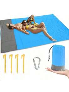 1pc Ultimate Waterproof Beach Mat With Drawstring Pocket, Super Portable, Durable, Quickly Foldable Picnic Blanket, Suitable For Outdoor Camping, Family Friendly, Waterproof, Easy To Clean - A - View 1