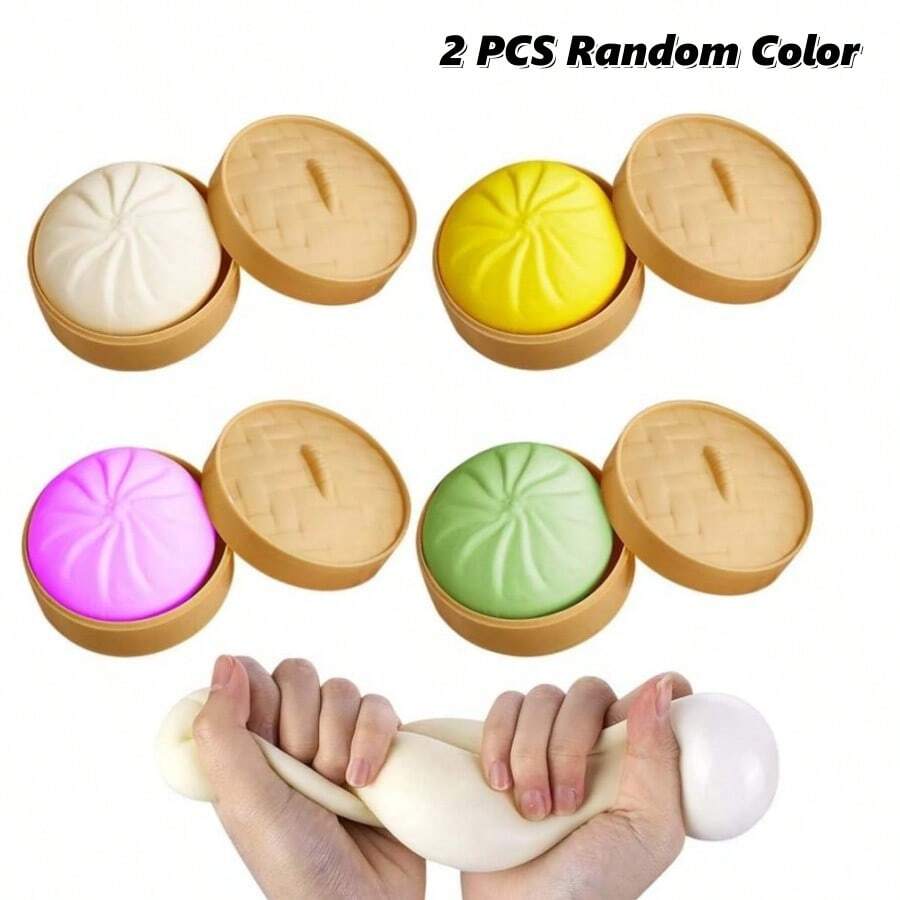 Dumpling Squishy Stress Ball, Handmade Pressure Squishy Dumpling, Cute Anxiety Relief Fidget Toy, With Steamer Box, Soft Squeeze Toys For Adults & Kids Classroom Prizes & Party Favors. - 2 PCS Random Color - 查看 1