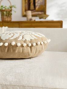 1件传统骆驼图案刺绣圆形抱枕套，春夏花卉图案，适合室内装饰，四季皆宜，不含枕芯 - 駝色 - 查看 9