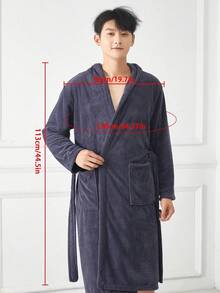Roupão de banho com capuz unissex adulto em fleece coral, cor sólida, macio e absorvente, ideal para dormir ou como presente de Natal para homens. - Multicolorido - Ver 4