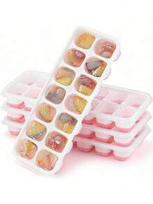 1pc/2pcs/4pcs Kitchen Ice Cube Tray, 14-Grid Silicone Ice Cube Mold With Leak-Proof Separate Lid. Quick Ice Making, Leak-Proof Storage, Space Saving. Suitable For Daily Beverages, Summer Cocktails And Home Gatherings, All-Season Use. - Pink - View 7
