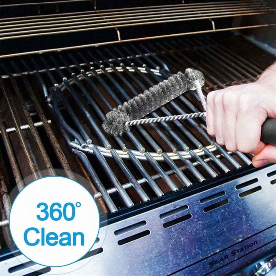 2 pezzi Spazzola per barbecue in acciaio inossidabile, Spazzola per pulizia griglia barbecue, Spazzola a rullo a forma di Y con manico lungo, Spazzola per pulizia antiaderente per barbecue, Spazzola a rete triangolare per barbecue, Accessori per barbecue