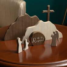 [He Is Risen]Empty Tomb Scene Spring Easter Decorations, Jesus Nativity Resurrection Figurines Set With Wooden Cross For Home, Office, Table, Shelf, Mantle Decor – Christian Catholic Religious Gifts - A - View 6