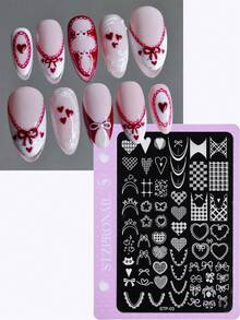 1 khuôn dập móng nghệ thuật hình trái tim và nơ, khuôn dập móng kim loại tái sử dụng họa tiết ren kẻ caro dễ thương, dụng cụ làm móng DIY tại salon. - Nhiều màu - Xem 3