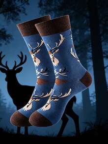 1双可爱小鹿图案休闲百搭时尚中筒袜，适合春夏穿着 - 彩色 - 查看 6