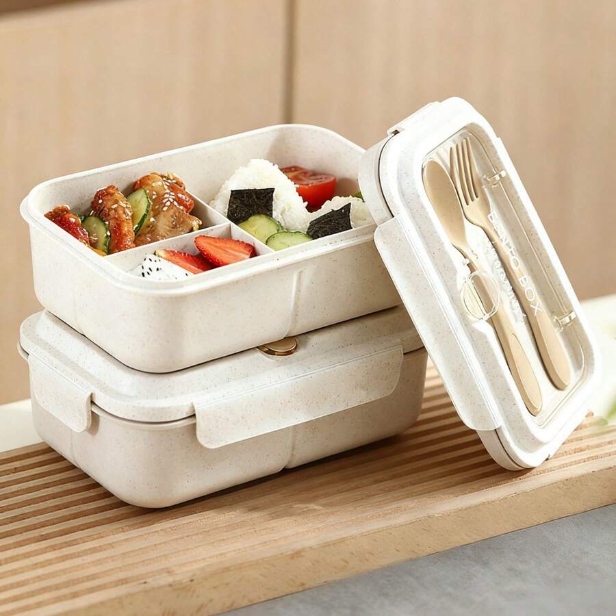 1个带叉勺的午餐盒，可微波炉加热，可洗碗机清洗，适用于学校、办公室、露营、厨房和食品储存。