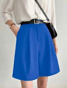 Tailored Bermuda Shorts Without Belt - Foreign Fashion - Teal Blue - View 1