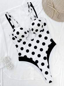 女士撞色无钢圈连体泳衣。宽肩带设计提供良好支撑，性感的胸部镂空和撞色滚边设计凸显身材。是海滩度假的理想之选，完美打造复古美式度假风。 - 彩色 - 查看 2