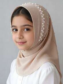 1pc Muslim Girls/Children Headscarf Shawl, Easy To Wear, Suitable For Outdoor Activities And Daily Use - Pearl Scarf - View 10