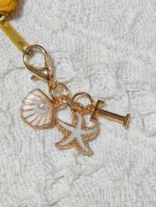 Bohemian Style Gold Letter Keychain With Shell And Starfish Decor, A-Z Letters Available, Beach And Holiday Themed Accessory, Ideal Gift For Friends, Students, Family, Beach Lovers, Vacation Essentials, Boho Fashion Accessory Suitable For Travel, Summer And Daily Use Personalized Keychain Gifts For Mother, Father, Graduation, And Teacher - Multicolor - View 29
