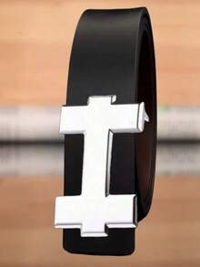 永恒经典银色基督教十字架扣皮带 - 黑色纹理男士时尚西装皮带 - 彩色 - 查看 5