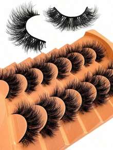 7 Pairs Dramatic False Eyelashes, 3D Faux Mink Lashes, Full Strip Lashes, Natural Looking Lashes, Fluffy And Thick Lashes, Thin Line Lashes, Cat Eye Lashes Strip Lashes,Lashes,Eyelashes,Fake Lashes - Black - View 7