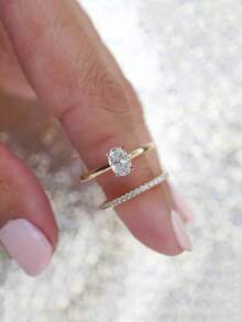 CVNANA Bộ 2 nhẫn Cubic Zirconia cao cấp, nhẫn đính hôn/cưới/hứa hẹn/vĩnh cửu hình bầu dục sáng bóng, trang sức tinh tế, quà tặng cho Ngày Valentine, Ngày của Mẹ và Giáng sinh. - A - Xem 3