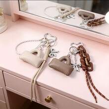 Móc khóa da hình trái tim với mặt dây chuyền hình bướm, tua rua bện, móc kim loại, phụ kiện trang trí túi xách thanh lịch, quà tặng sáng tạo - Nhiều màu - Xem 9