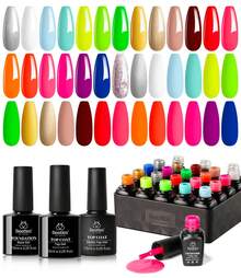 Beetles Spring Gel Polish Set - Fingertip Palette, 32 Colors Valentines Polish Set With Base Top Coat - 20 Colors Rainbow Neon - View 7