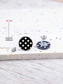 1 Pair 2D Flat Round Black & White Polka Dot Acrylic Stud Earrings For Women Daily Wear - Black and White - View 6