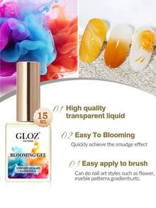 GLOZ 15ml 透明漸層紮染凝膠，可浸泡卸除 UV LED 凝膠指甲油，漸層紮染效果，魔幻大理石水彩花卉紮染半永久指甲油 - 無色 - 查看 6