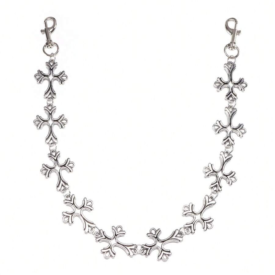 1 pieza Cadena de metal para pantalones vaqueros, cadena de cintura de alta gama de nicho para hombres con estilo hip hop - Plateado - Ver 1